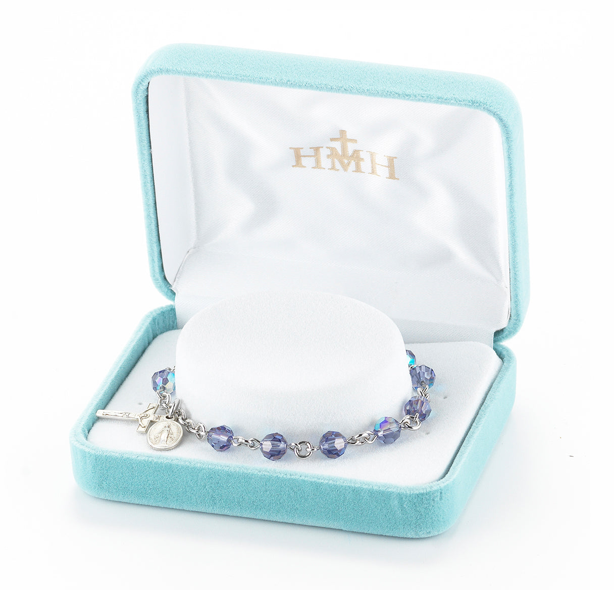 Sterling Silver Rosary Bracelet Created with 6mm Tanzanite Crystals by Swarovski® Austrian Crystal Round Beads by HMH