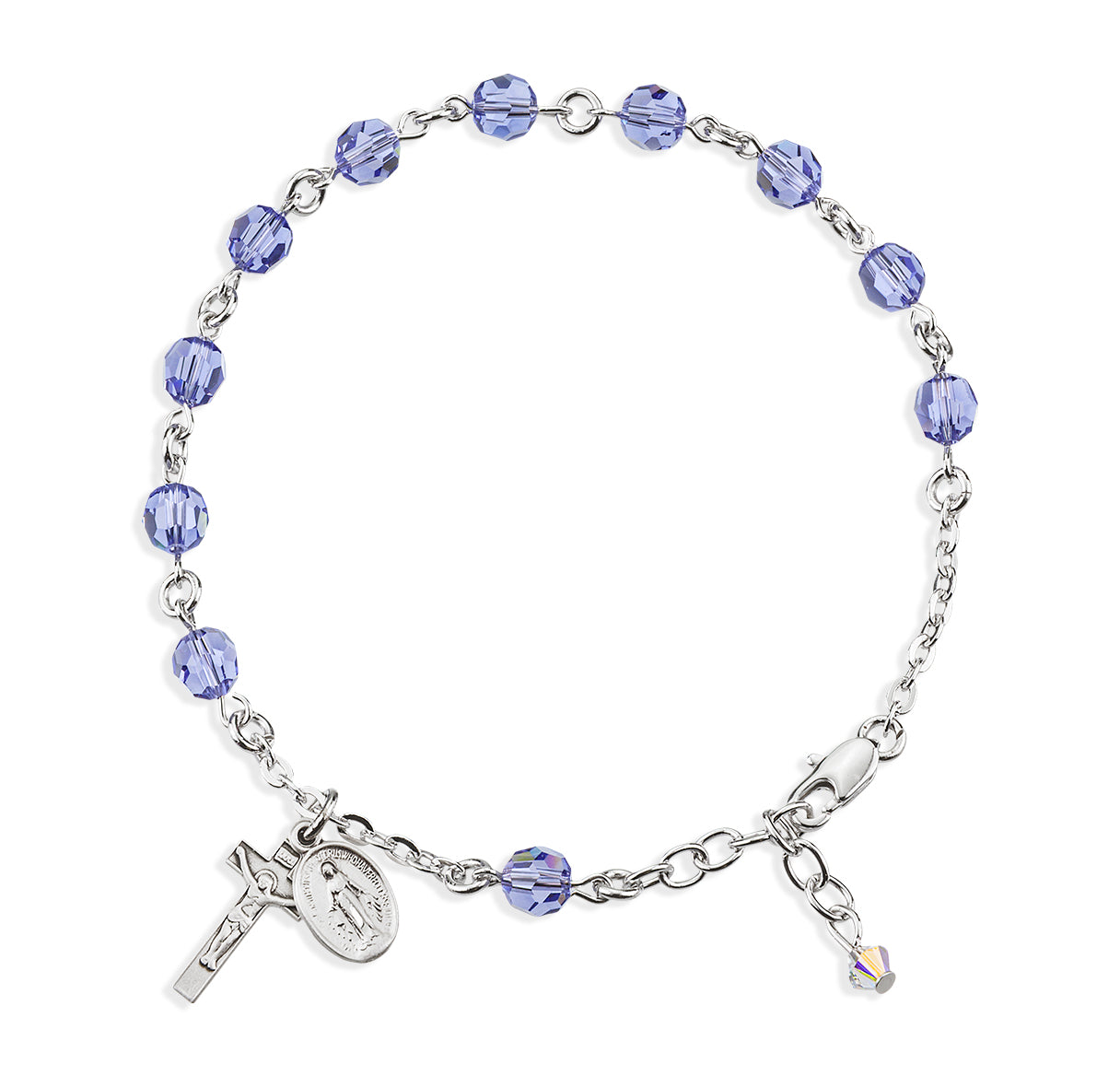 Sterling Silver Rosary Bracelet Created with 6mm Tanzanite Crystals by Swarovski® Austrian Crystal Round Beads by HMH