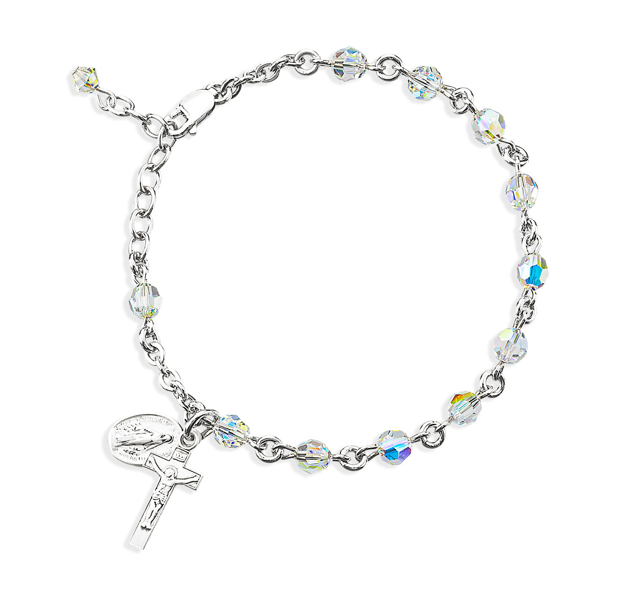 Sterling Silver Rosary Bracelet Created with 5mm Aurora Borealis Crystals by Swarovski® Austrian Crystal Round Beads by HMH