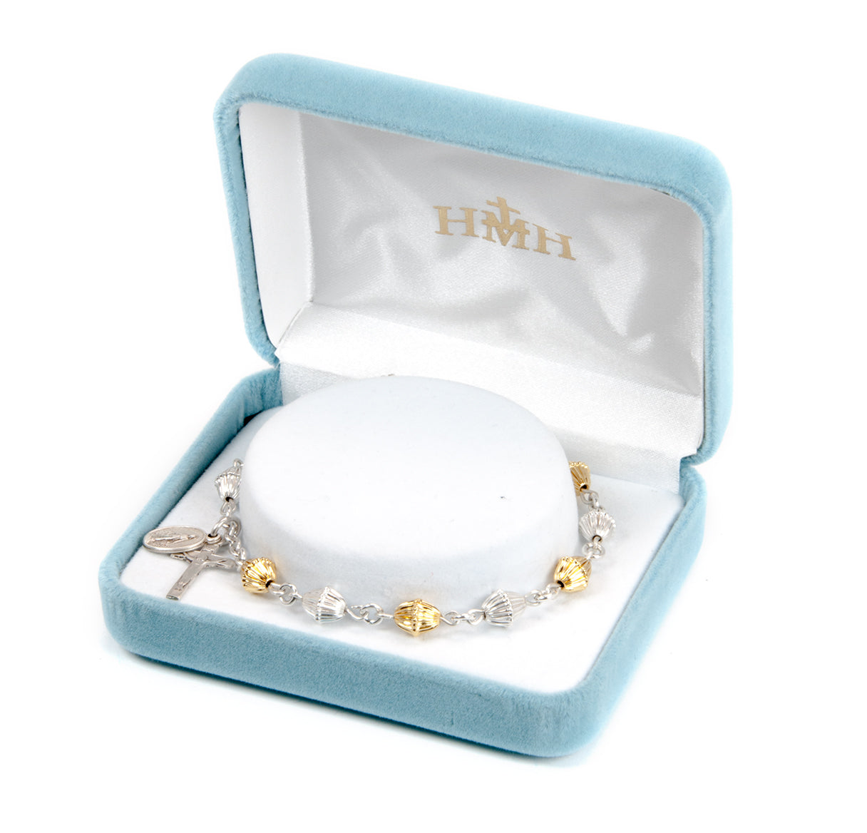 Corrugated Gold Over Sterling Rosary Bracelet