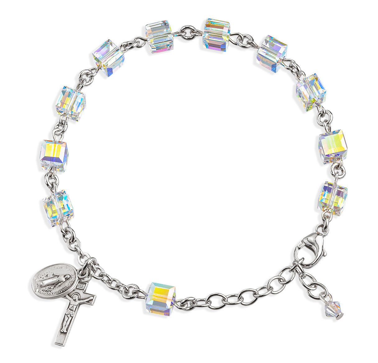 6mm Finest Crystal Cube (AB) All Sterling Rosary Bracelet-Bxd