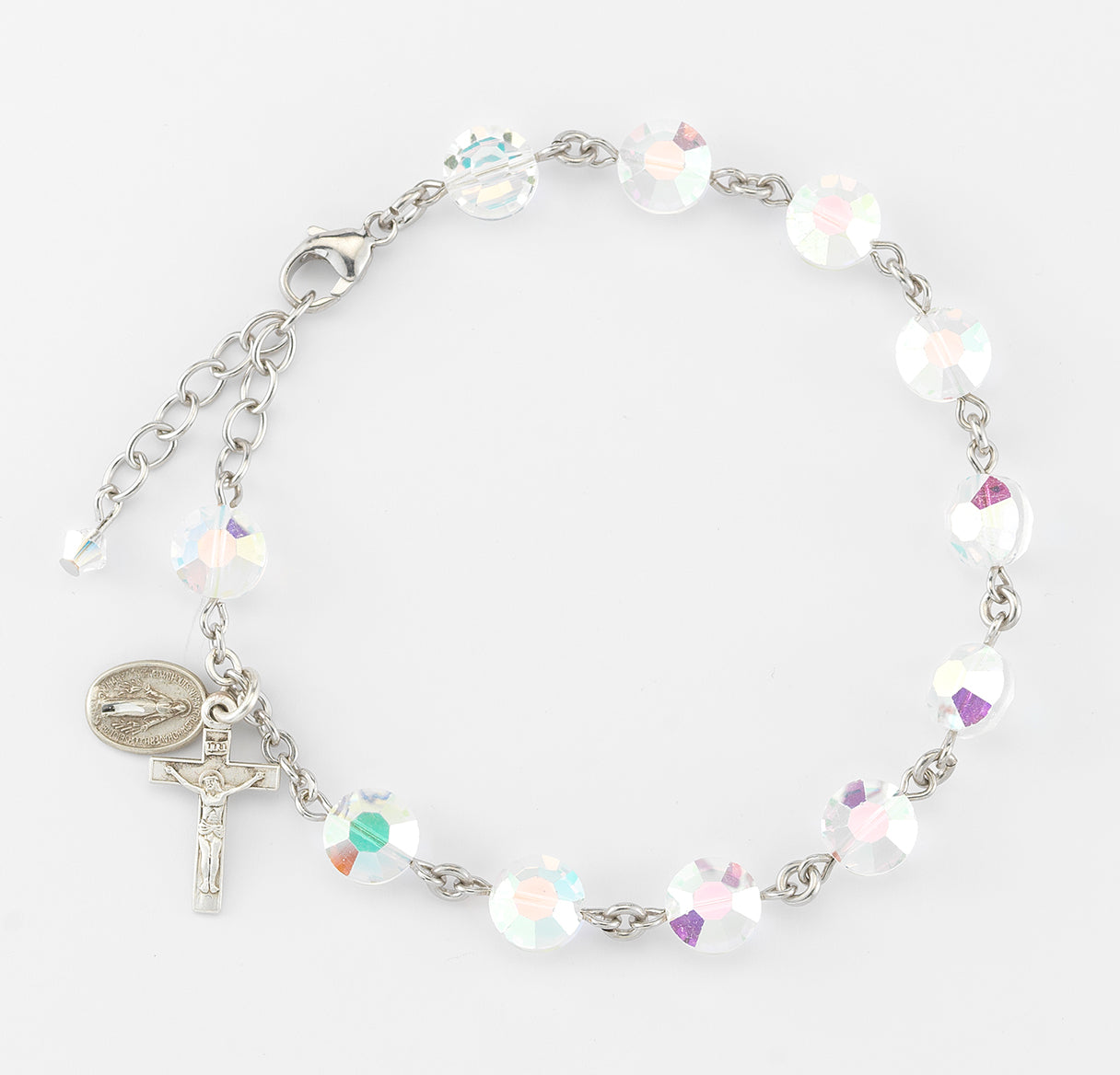8mm Crystals by Swarovski® Crystal (AB) Flat Bead Sterling Rosary Bracelet-Bxd