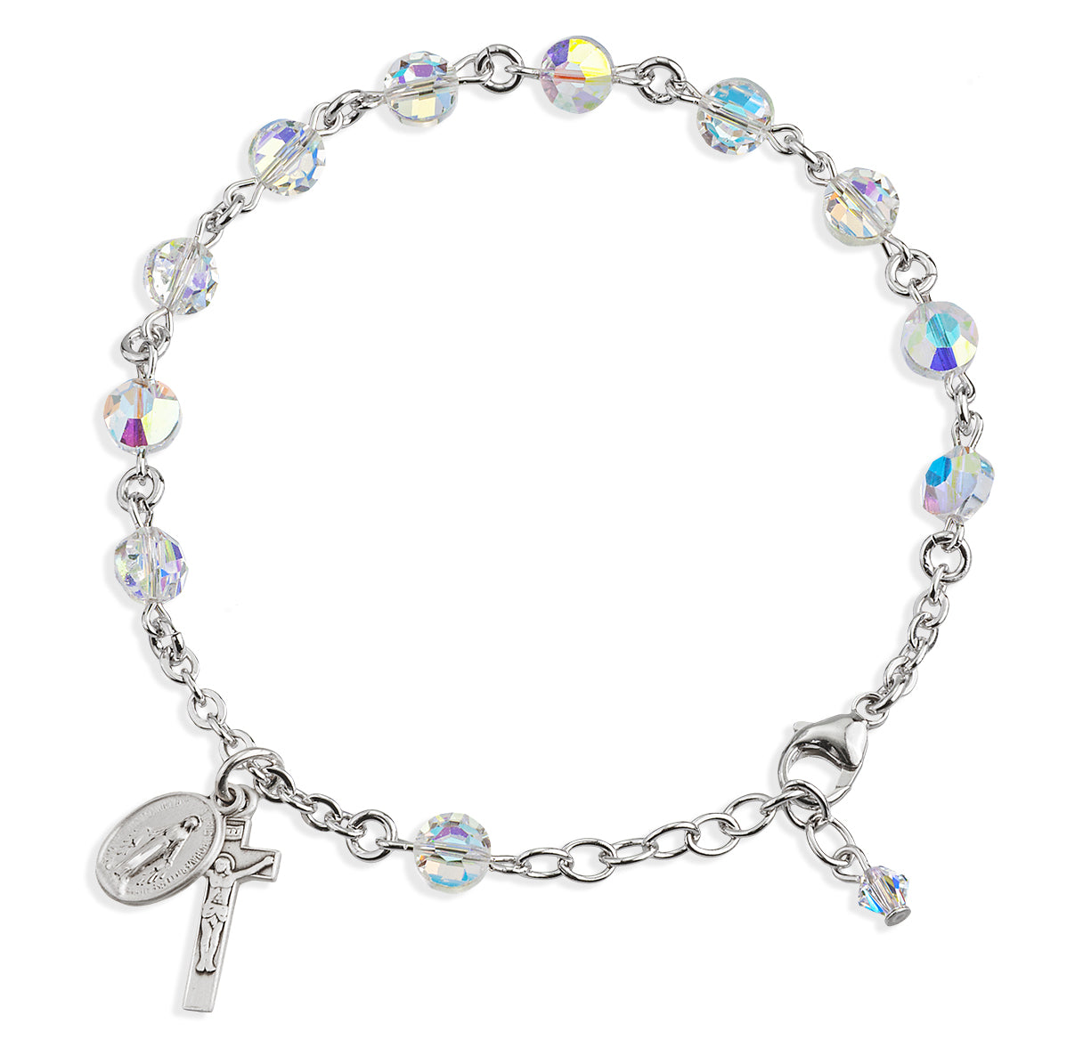Sterling Silver Rosary Bracelet Created with 6mm Aurora Borealis Crystals by Swarovski® Austrian Crystal Semi-Flat Beads by HMH