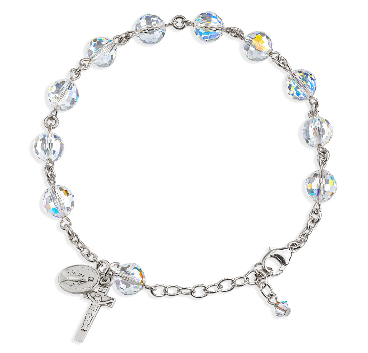 Sterling Silver Rosary Bracelet Created with 8mm Aurora Borealis Crystals by Swarovski® Austrian Crystal Multi-Faceted Beads by HMH