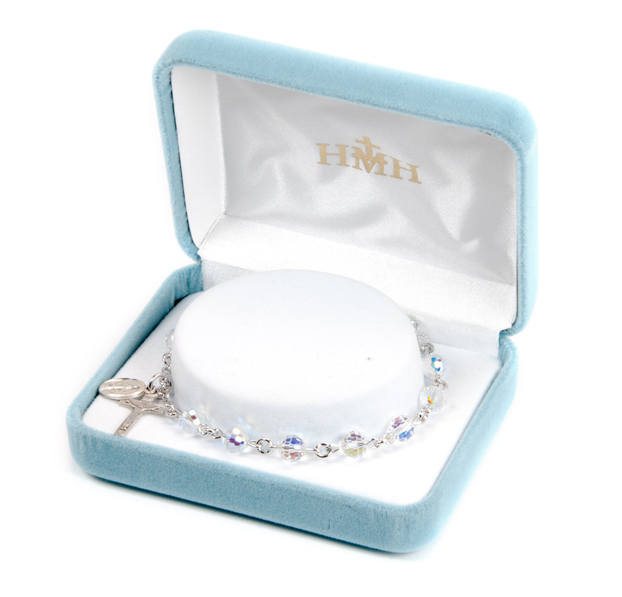 Sterling Silver Rosary Bracelet Created with 6mm Aurora Borealis Crystals by Swarovski® Austrian Crystal Multi-Faceted Beads by HMH