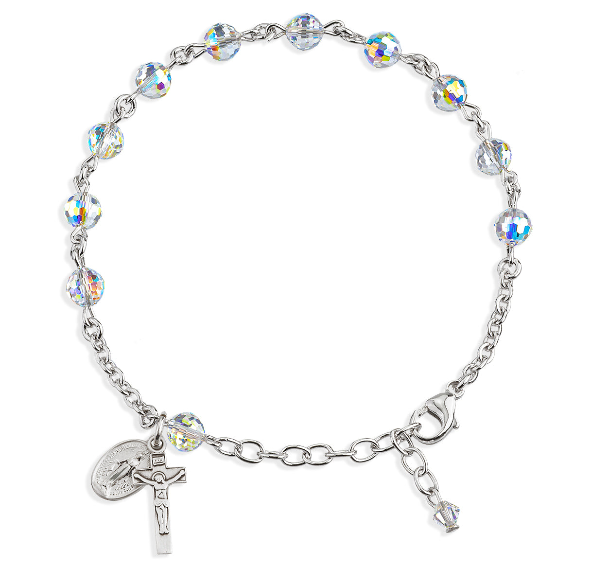 Sterling Silver Rosary Bracelet Created with 6mm Aurora Borealis Crystals by Swarovski® Austrian Crystal Multi-Faceted Beads by HMH