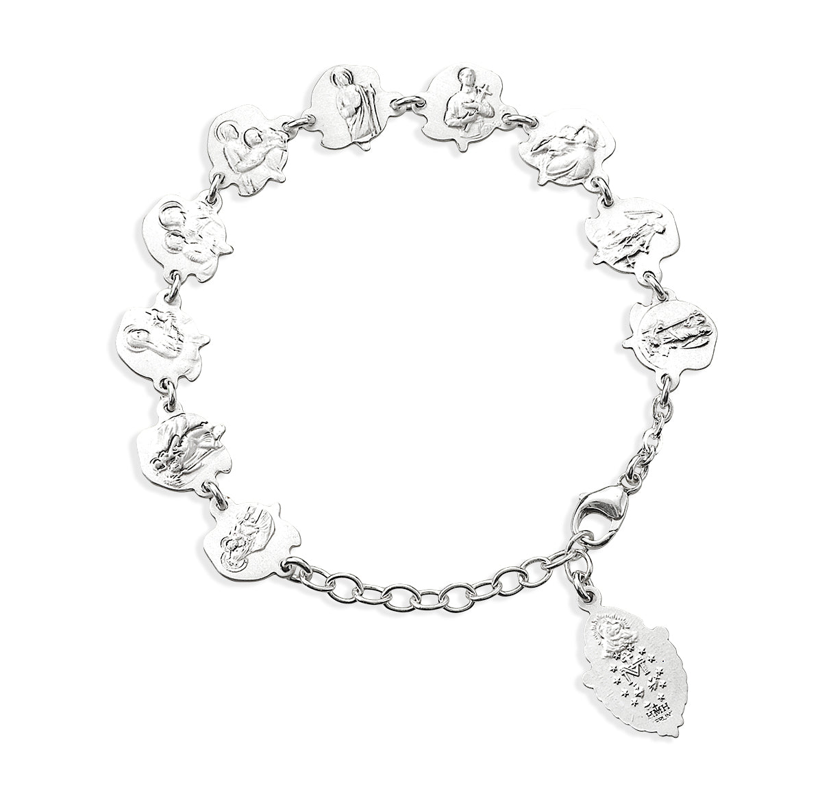 Rose Bud Beads with Saint Images Sterling Silver Bracelet
