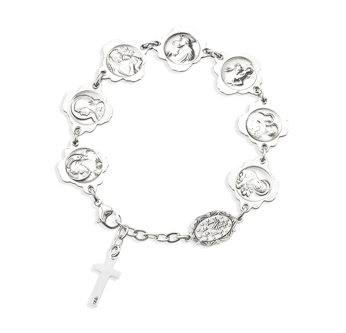 15mm All Sterling Silver Patron Saint Rosebud Bracelet-Bxd