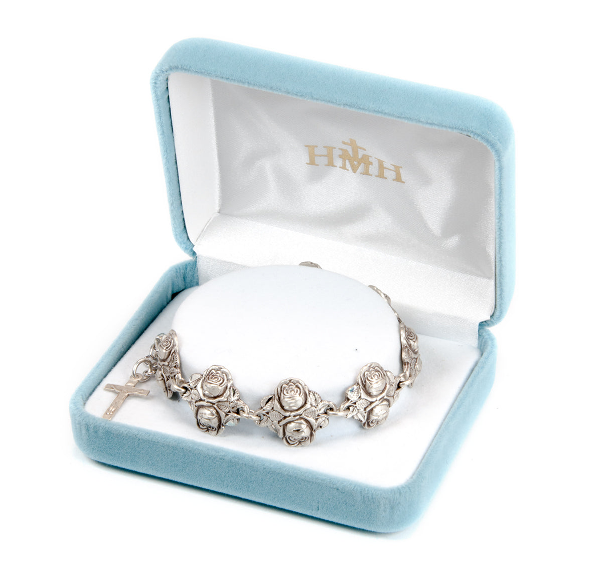 15mm All Sterling Silver Patron Saint Rosebud Bracelet-Bxd