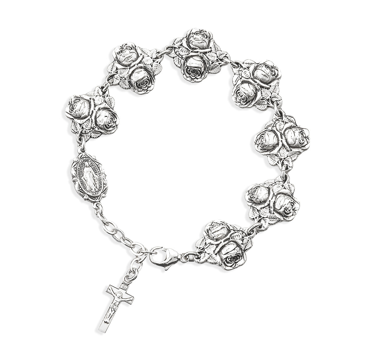 15mm All Sterling Silver Patron Saint Rosebud Bracelet-Bxd