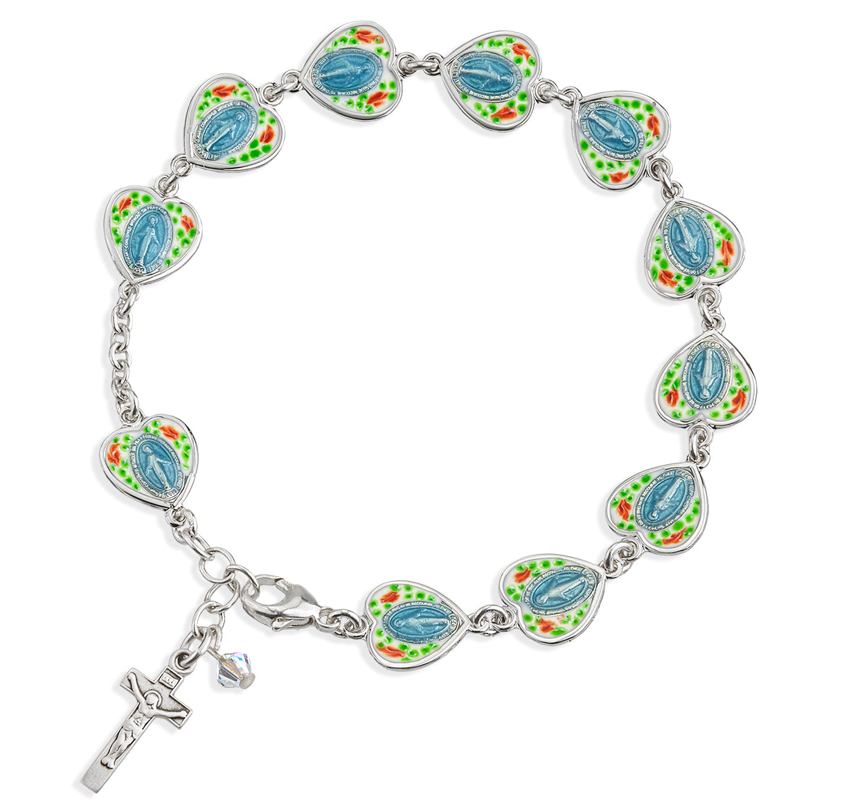 Sterling Silver CloisonnÃ© Epoxy Miraculous Heart Rosary Bracelet