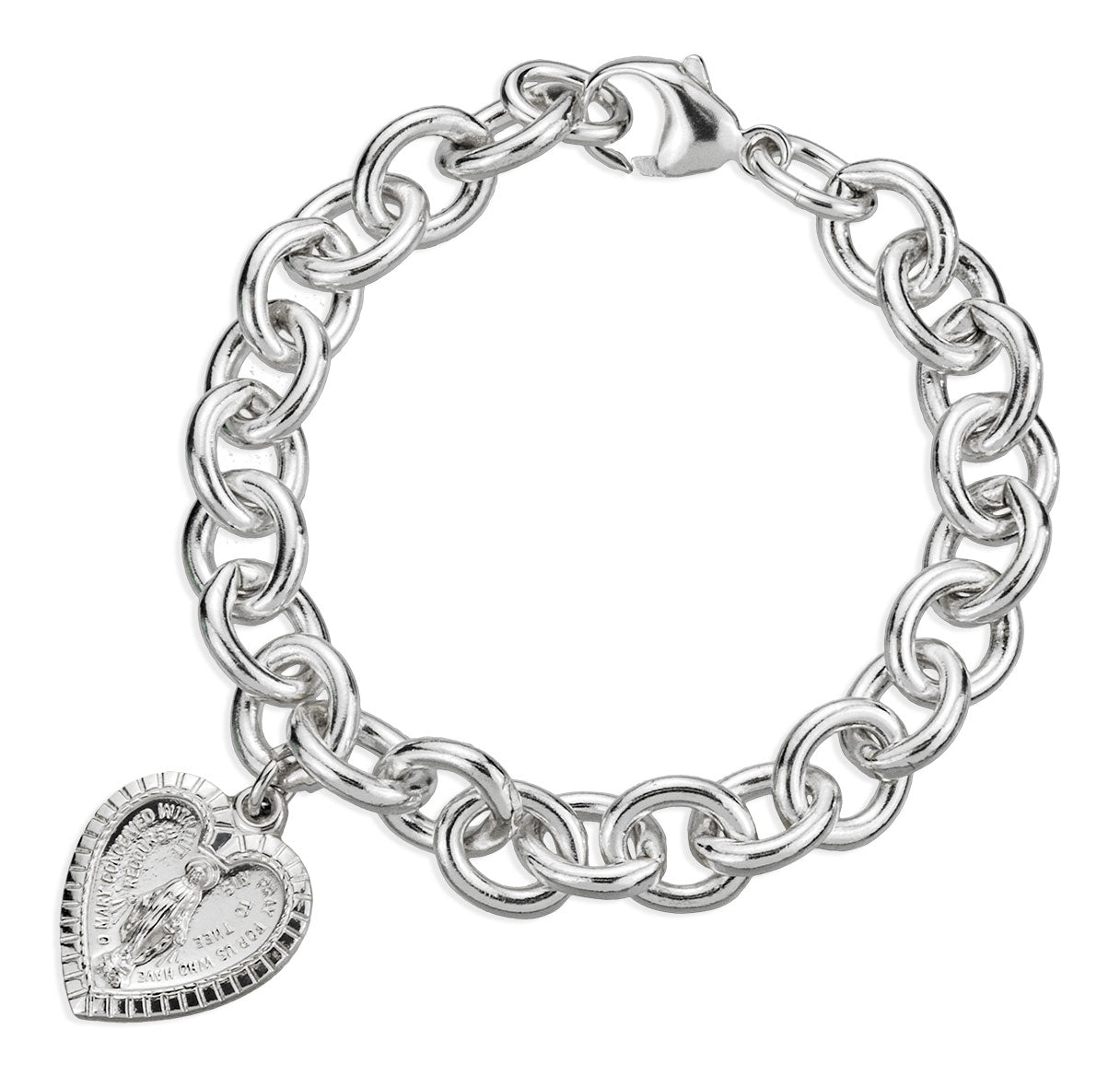 Extra Heavy Solid Sterling Silver Link Bracelet w/Heart Mirac-Bxd