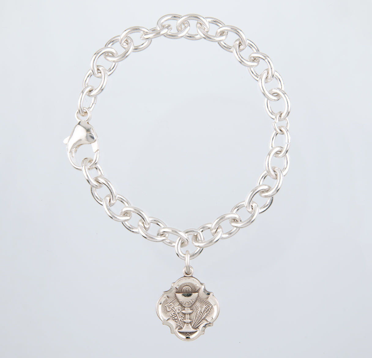 Extra Heavy Solid Sterling Silver Link Bracelet w/1st Communion Charm-Bxd
