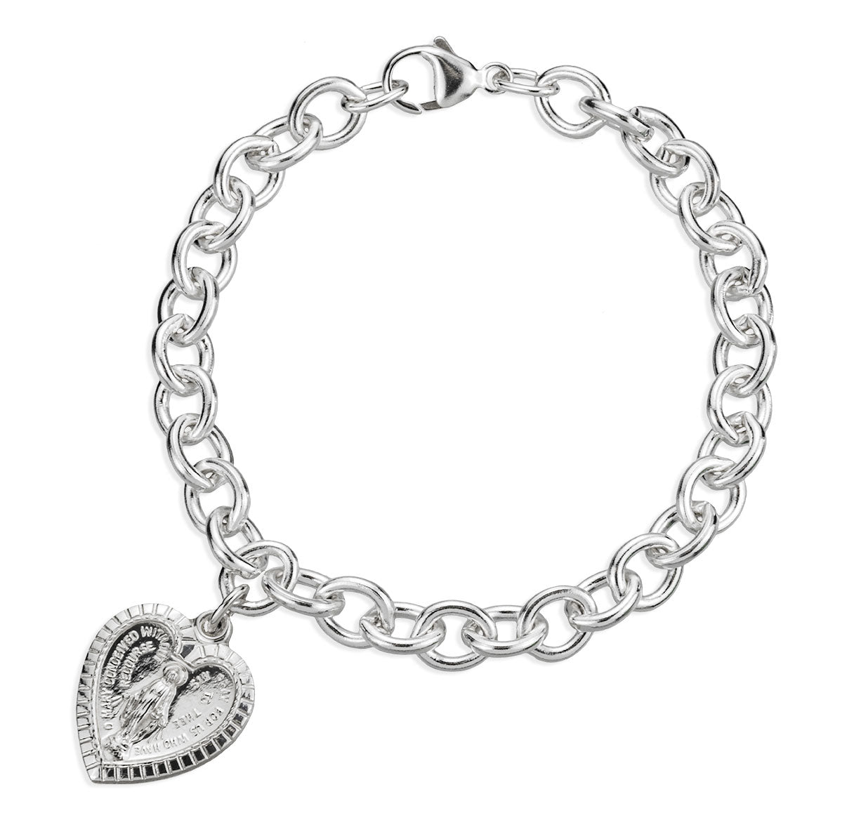 7½" Extra Heavy Solid Sterling Silver Link Bracelet w/Heart Mirac Bxd
