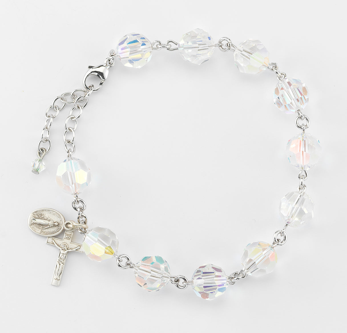 Sterling Silver Rosary Bracelet Created with 10mm Aurora Borealis Crystals by Swarovski® Austrian Crystal Round Beads by HMH