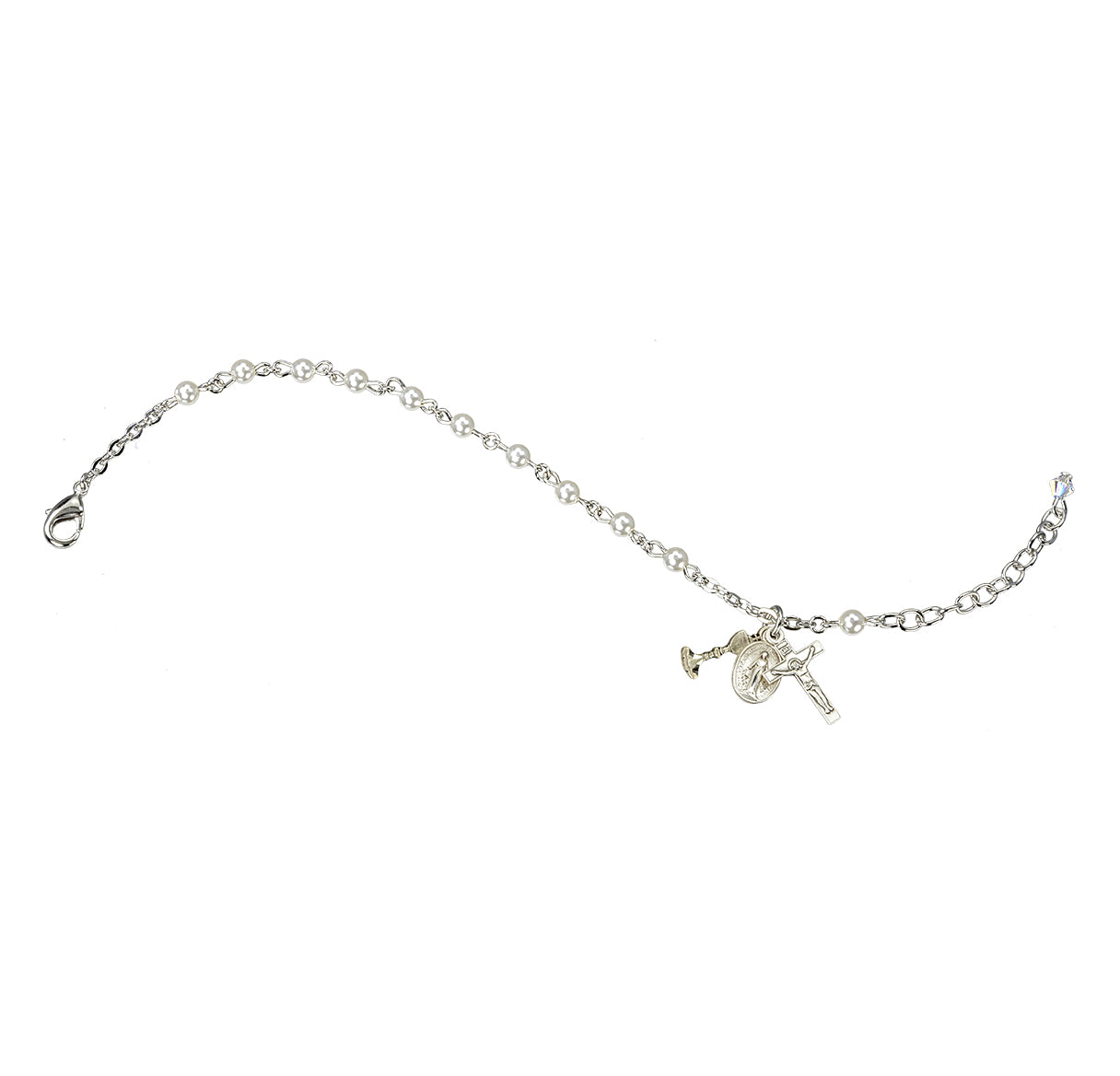 Rosary Bracelet Created with 4mm White Crystals by Swarovski® Austrian Crystal Pearl Beads by HMH