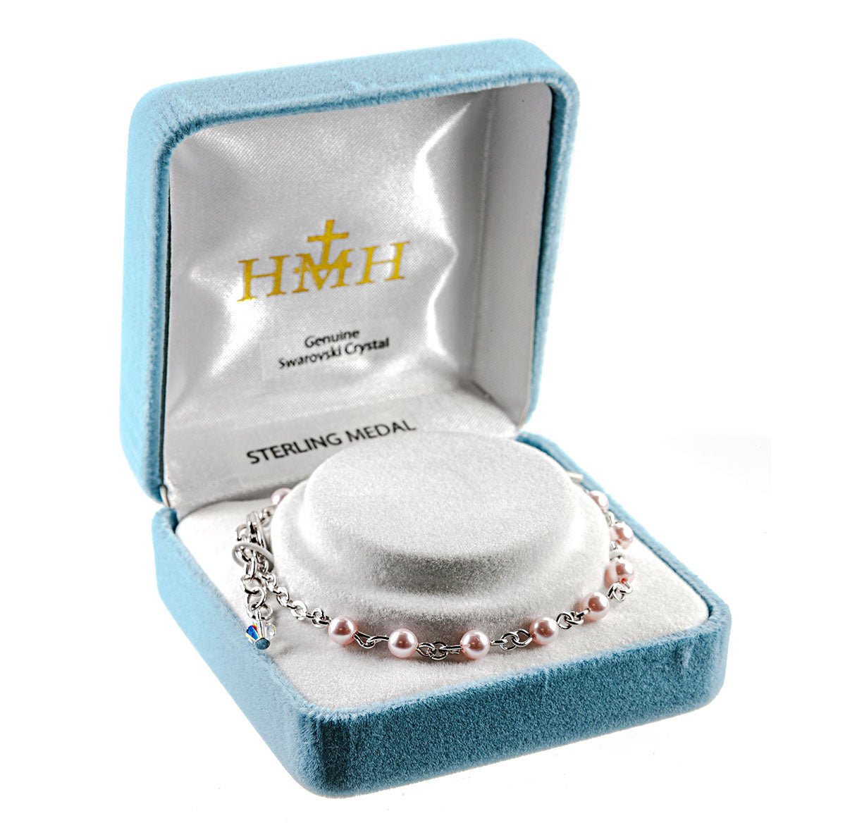 Rosary Bracelet Created with 4mm Pink Crystals by Swarovski® Austrian Crystal Imitation Pearl Beads by HMH