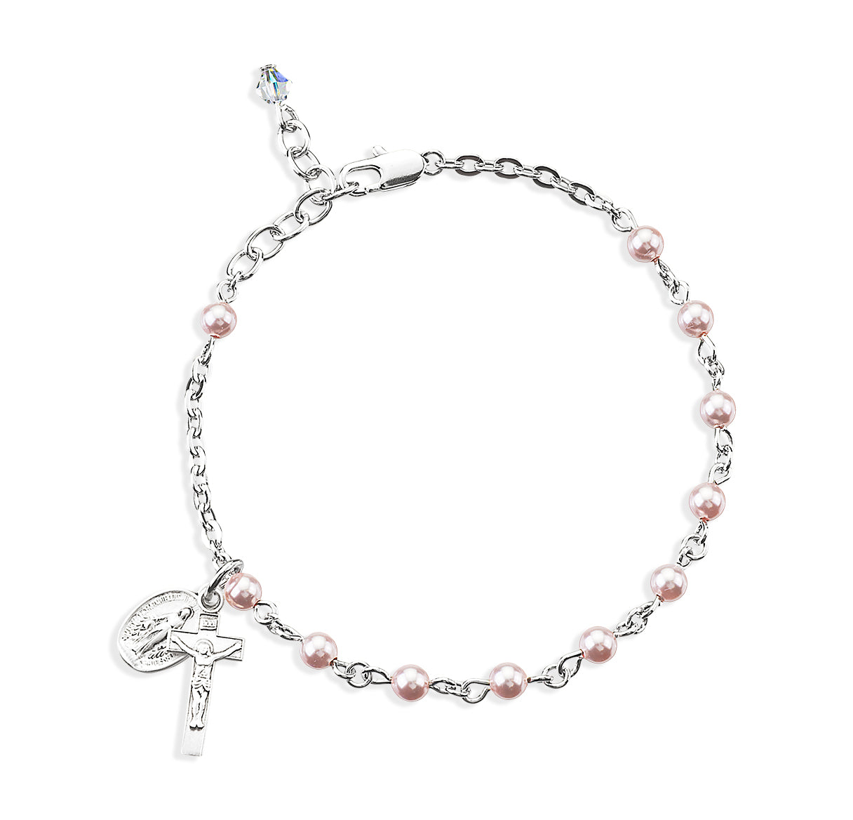 Rosary Bracelet Created with 4mm Pink Crystals by Swarovski® Austrian Crystal Imitation Pearl Beads by HMH