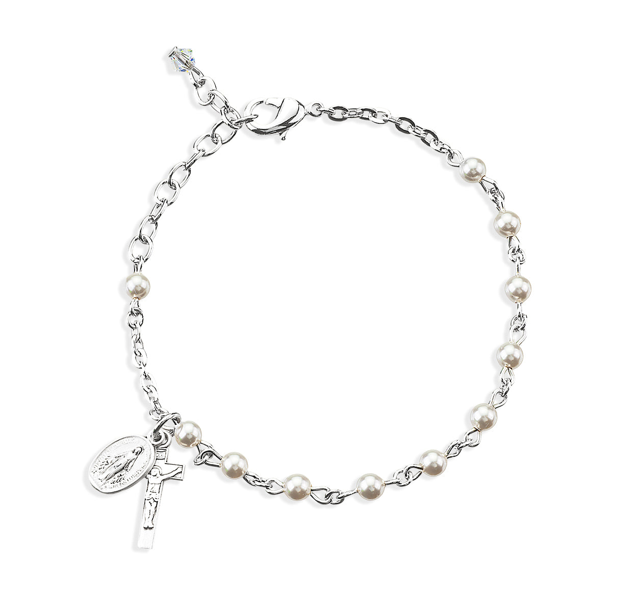 4mm Crystals by Swarovski® White Imitation Pearl Rosary Bracelet w/Sterling Mirac & Cfx-Bxd