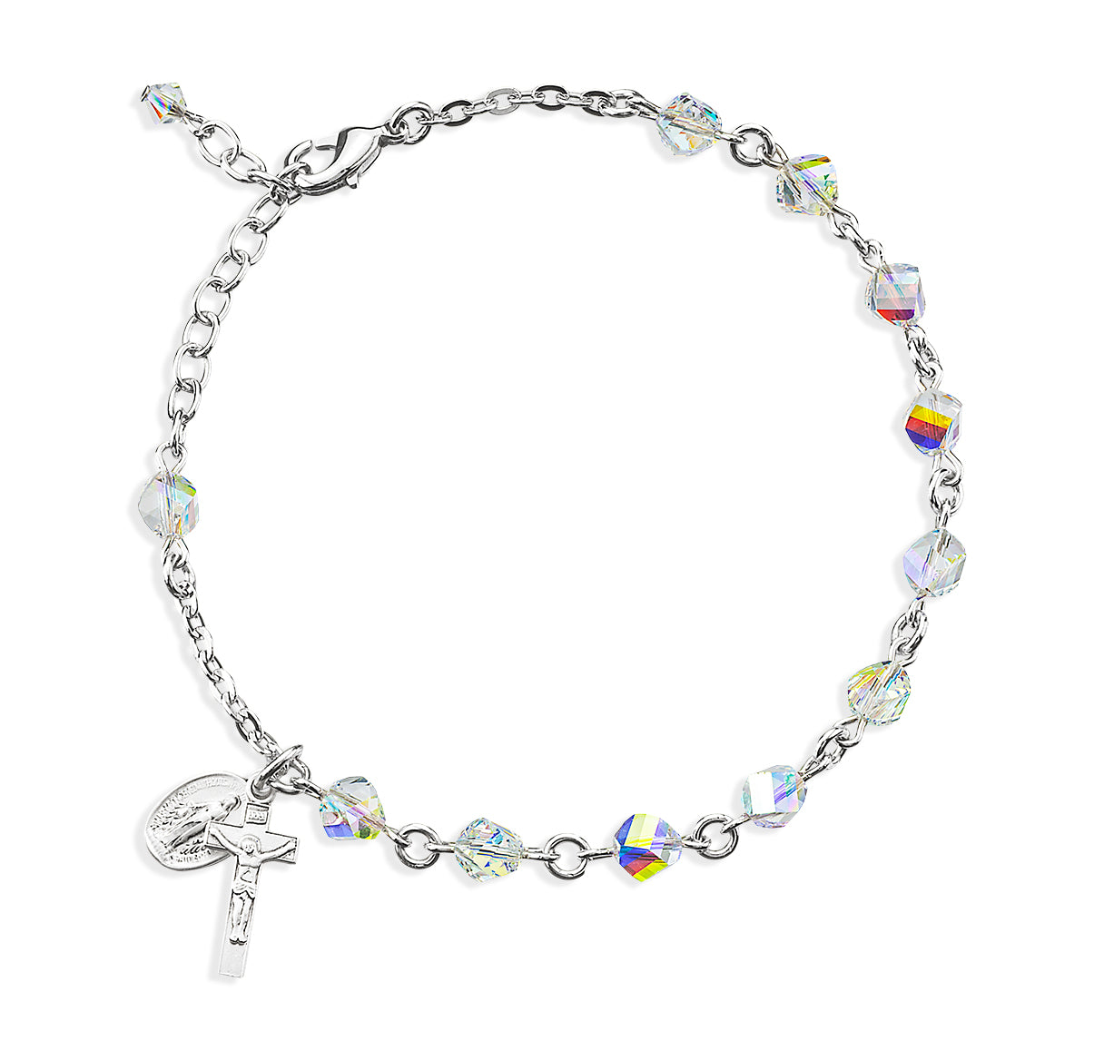 Rosary Bracelet Created with 6mm Aurora Borealis Crystals by Swarovski® Austrian Crystal Helix Beads by HMH