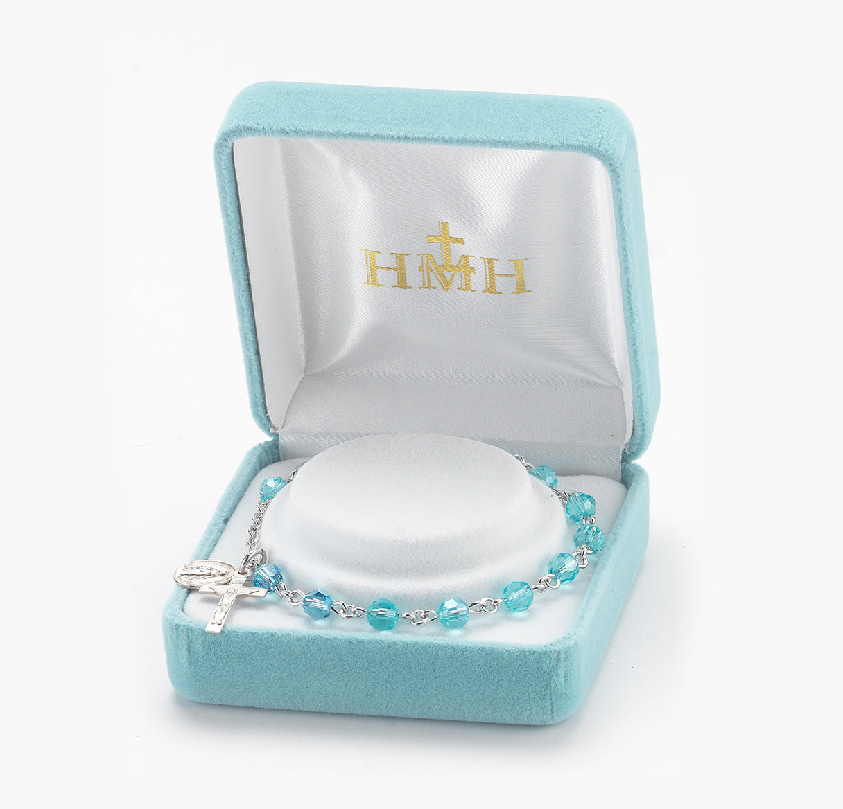 Aqua Round Faceted Crystal Rosary Bracelet