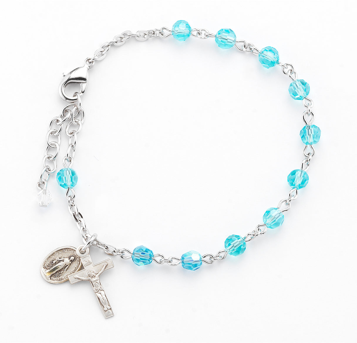 Aqua Round Faceted Crystal Rosary Bracelet