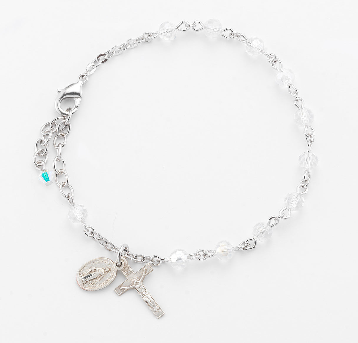 5mm Crystal Faceted Bead Rosary Bracelet w/Sterling Miraculous Medal &Sterling Crucfix-Bxd