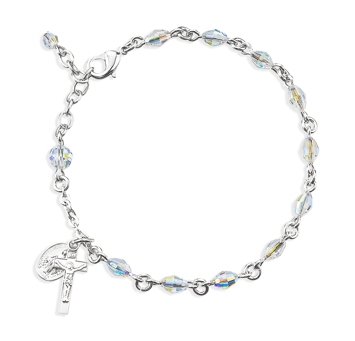 Rosary Bracelet Created with 4mm x 6mm Aurora Borealis Crystals by Swarovski® Austrian Crystal Helix Beads by HMH