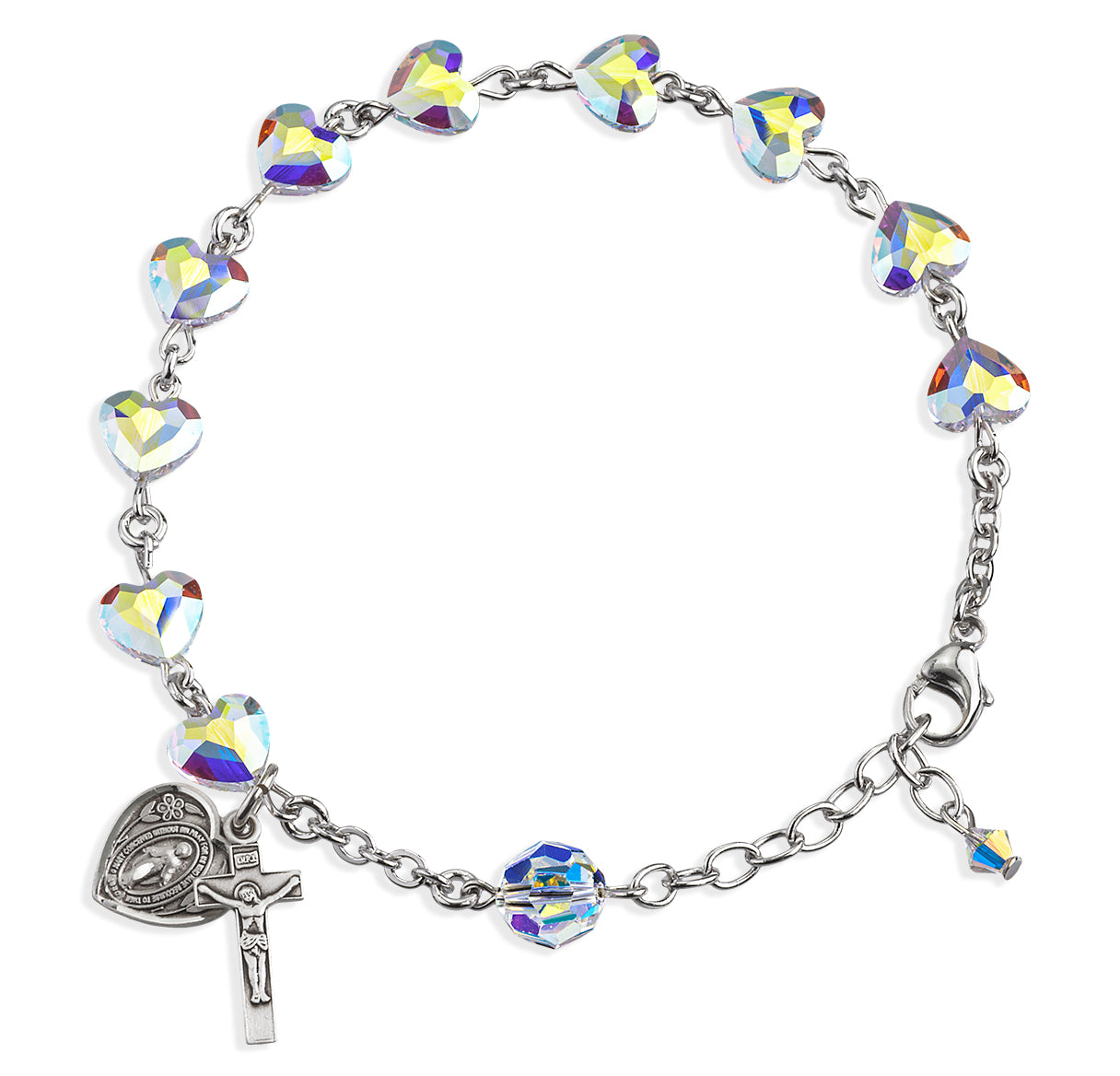Rosary Bracelet Created with 8mm Aurora Borealis Crystals by Swarovski® Austrian Crystal Heart Shape Beads by HMH
