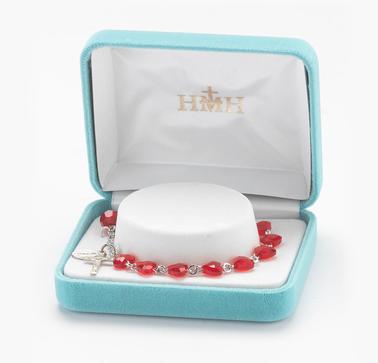 Rosary Bracelet Created with 8mm Red Crystals by Swarovski® Austrian Crystal Heart Shape Beads by HMH