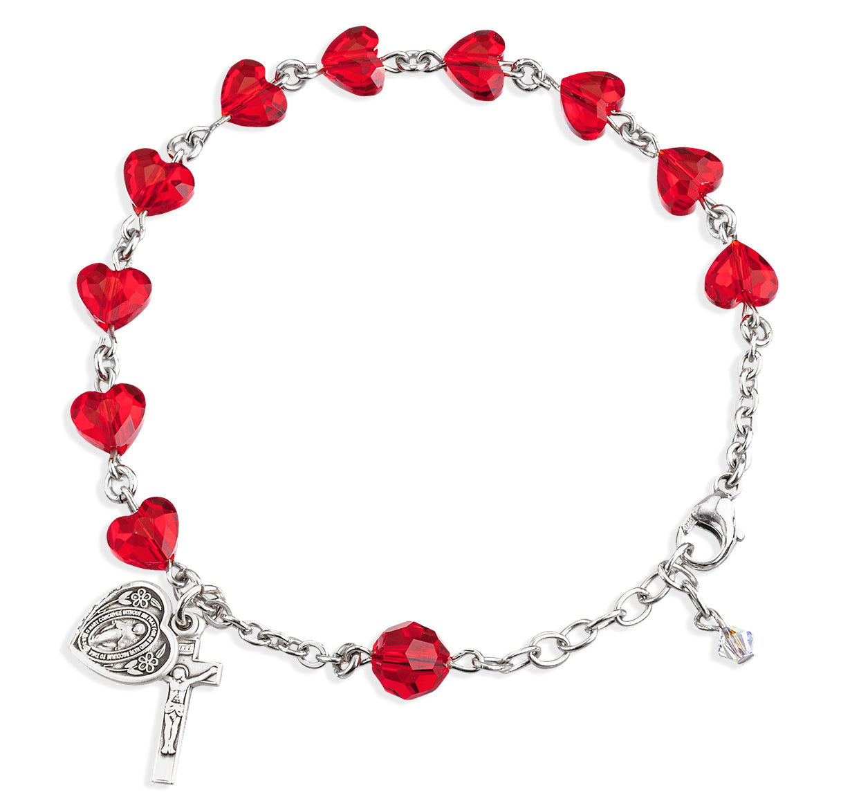Rosary Bracelet Created with 8mm Red Crystals by Swarovski® Austrian Crystal Heart Shape Beads by HMH