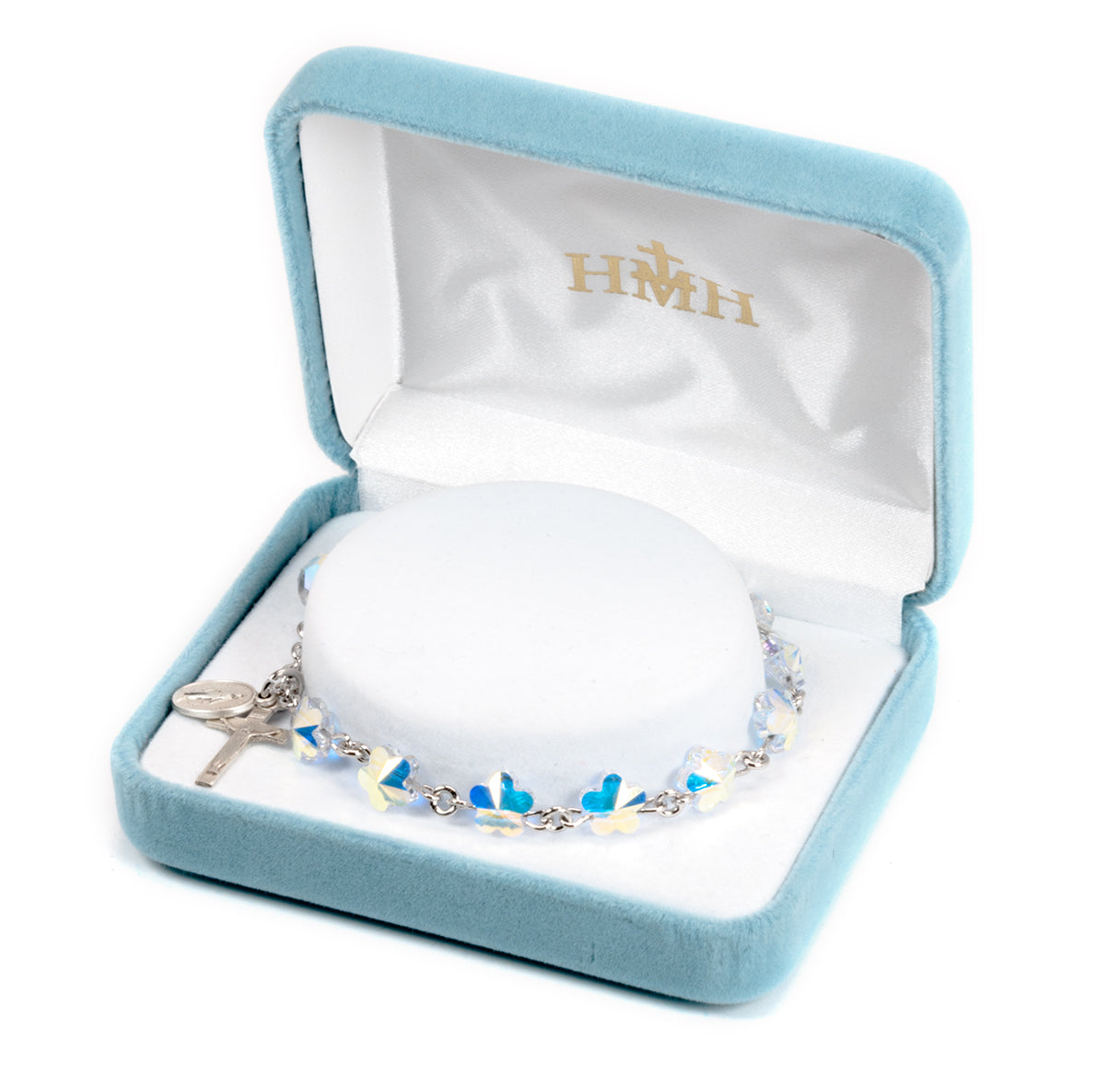Rosary Bracelet Created with 8mm Aurora Borealis Crystals by Swarovski® Austrian Crystal Flower Shape Beads by HMH
