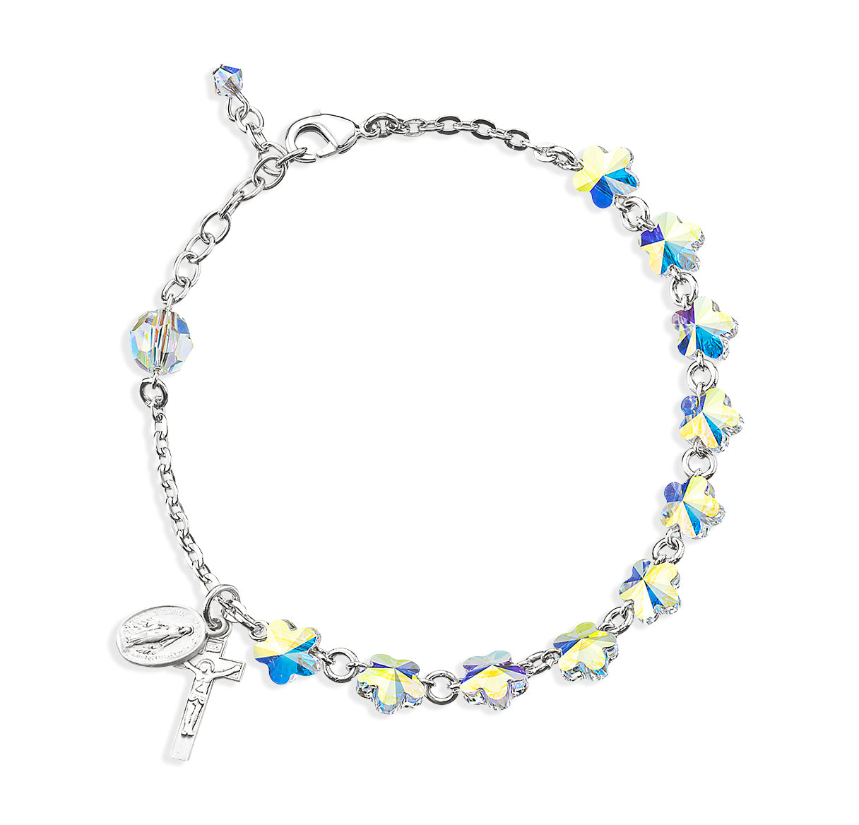 Rosary Bracelet Created with 8mm Aurora Borealis Crystals by Swarovski® Austrian Crystal Flower Shape Beads by HMH
