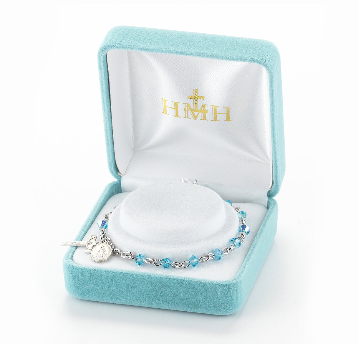 Rosary Bracelet Created with 4mm Aqua Crystals by Swarovski® Austrian Crystal Rondelle Beads by HMH