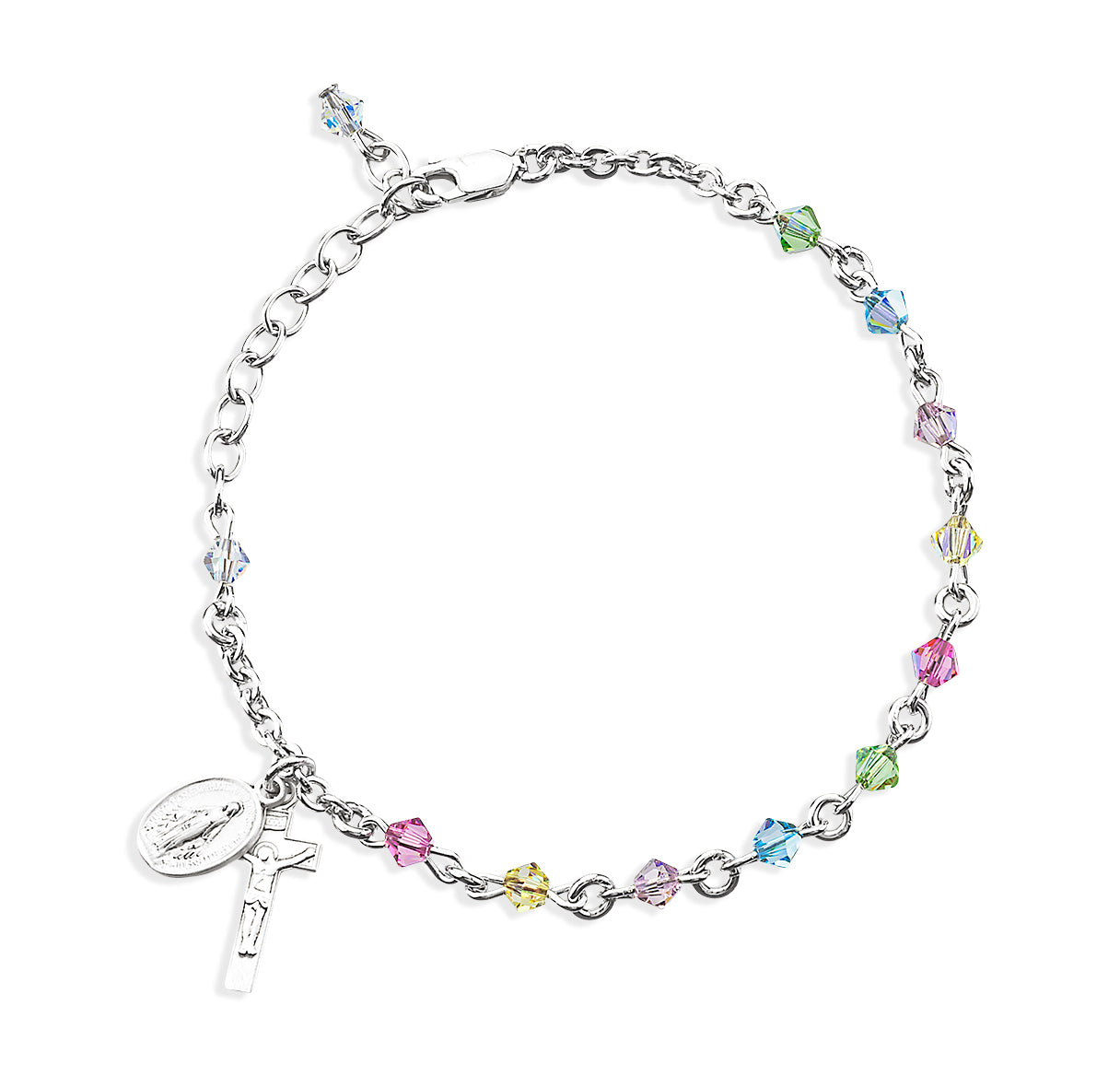 4mm Crystals by Swarovski® Crystal Aurora Rondell Multi-Colored Beads with Sterling Silver-(S3100/S1802/S3802)-Boxed