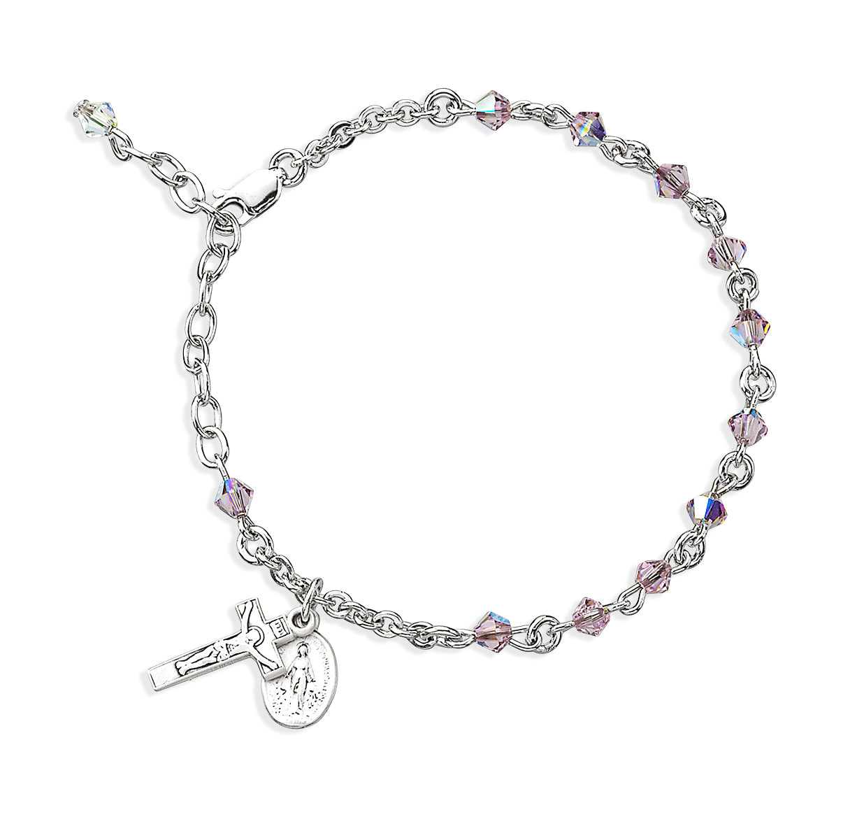 4mm Crystals by Swarovski® Bicone Light Amethyst Rosary Bracelet w/ Sterling Medals Bxd
