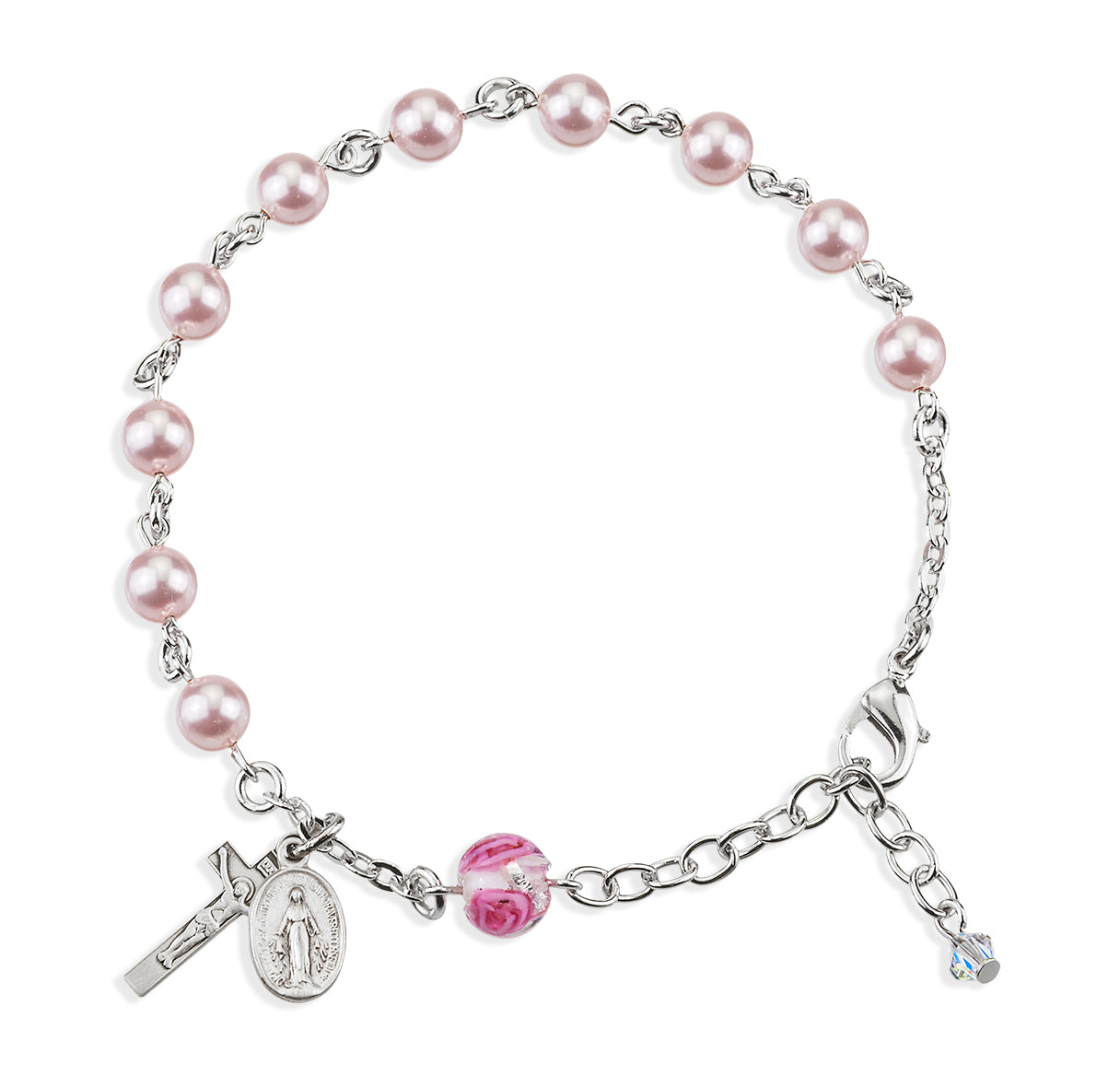 Rosary Bracelet Created with 6mm Pink Crystals by Swarovski® Austrian Crystal Pearl Beads by HMH