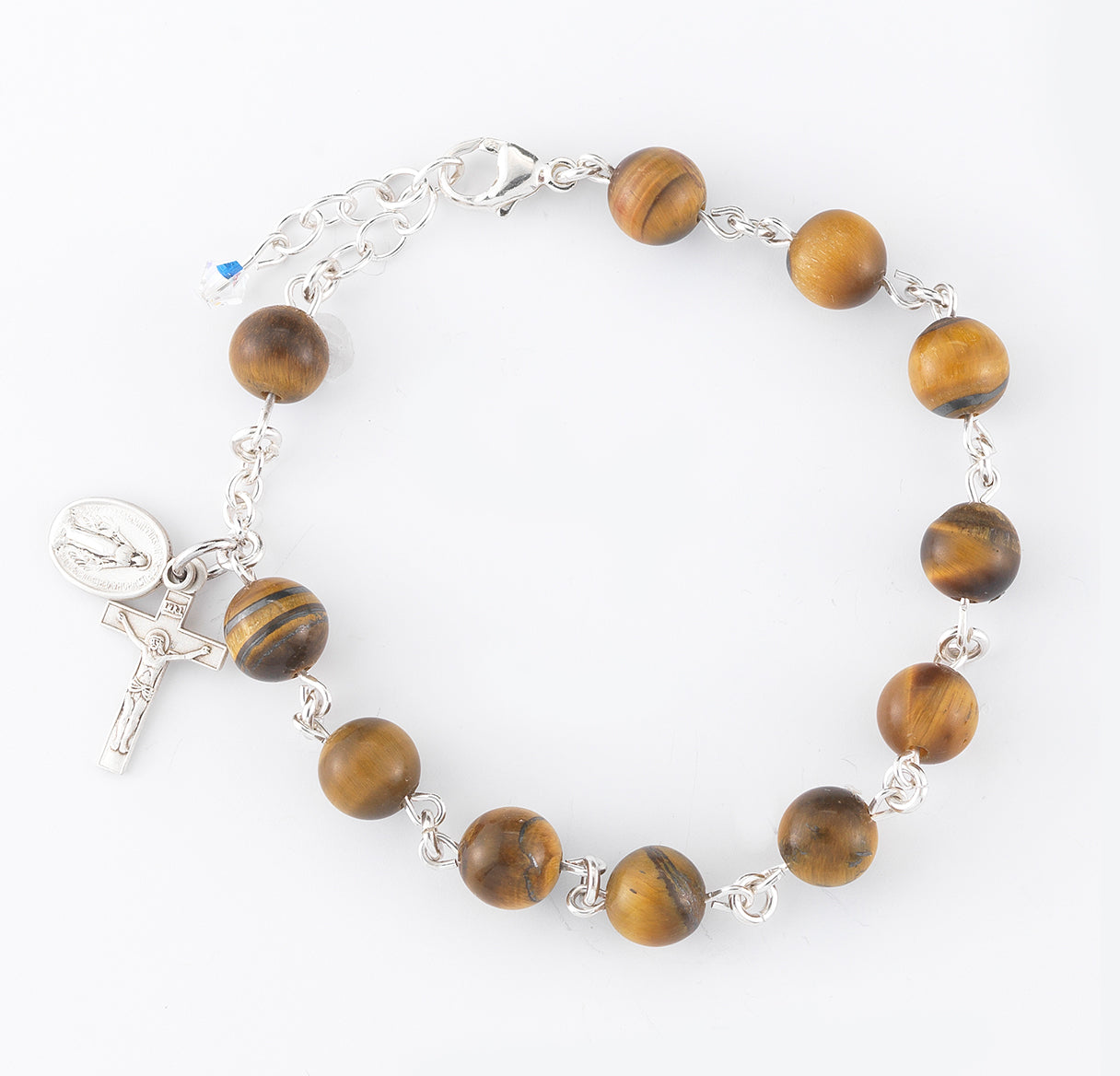 8mm Tiger Eye Rosary Bracelet with Sterling Medals-Bxd