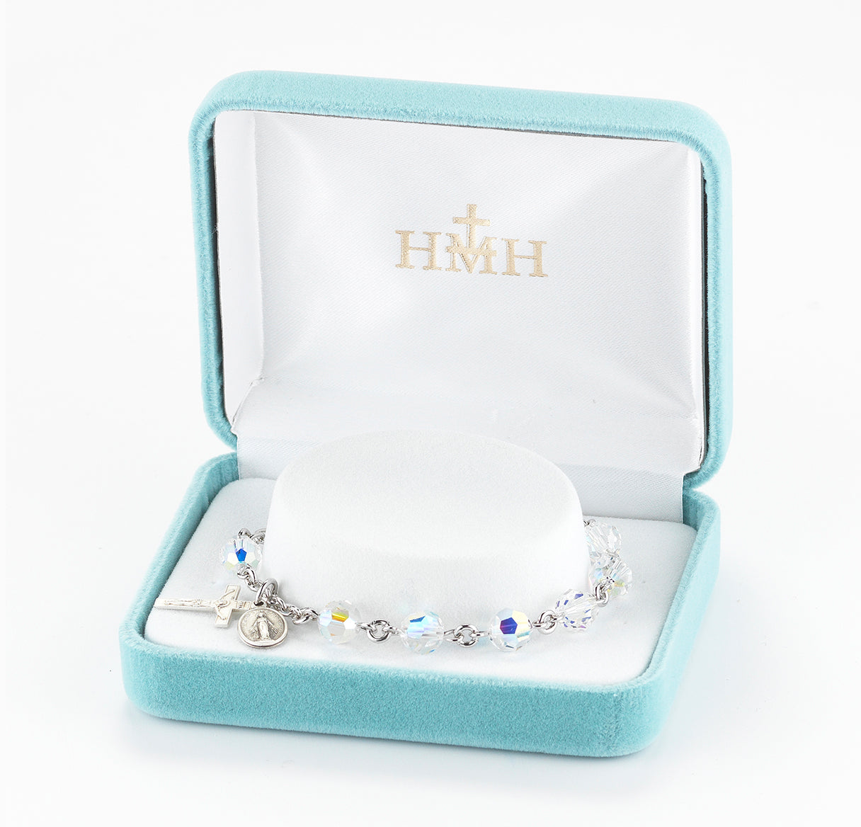 Rosary Bracelet Created with 7mm Aurora Borealis Czech Crystal Round Beads by HMH
