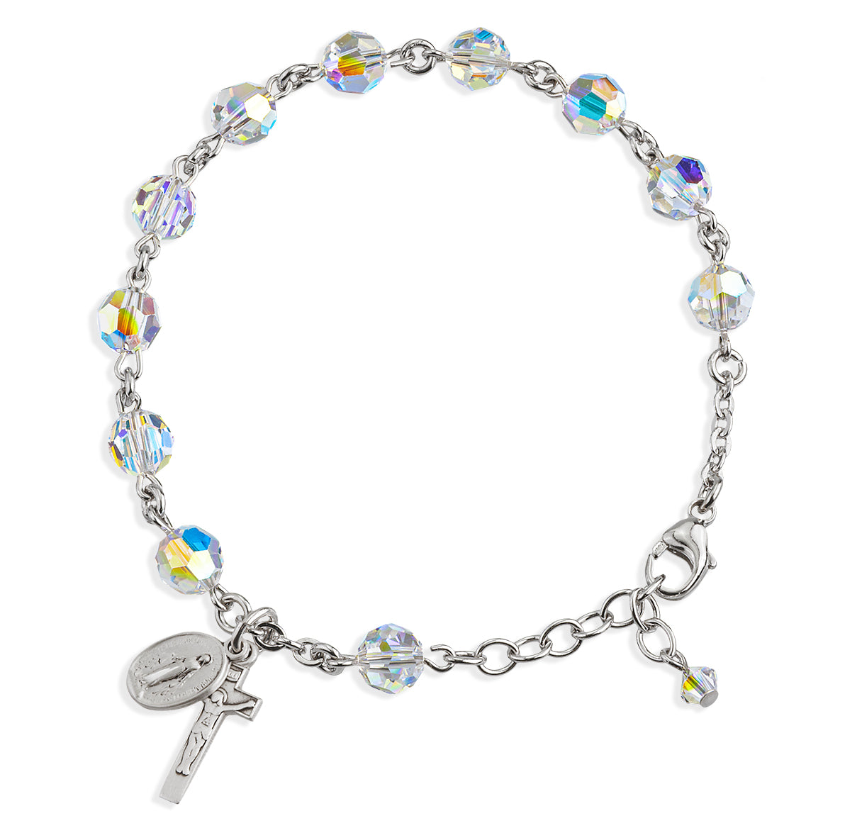 Rosary Bracelet Created with 7mm Aurora Borealis Czech Crystal Round Beads by HMH