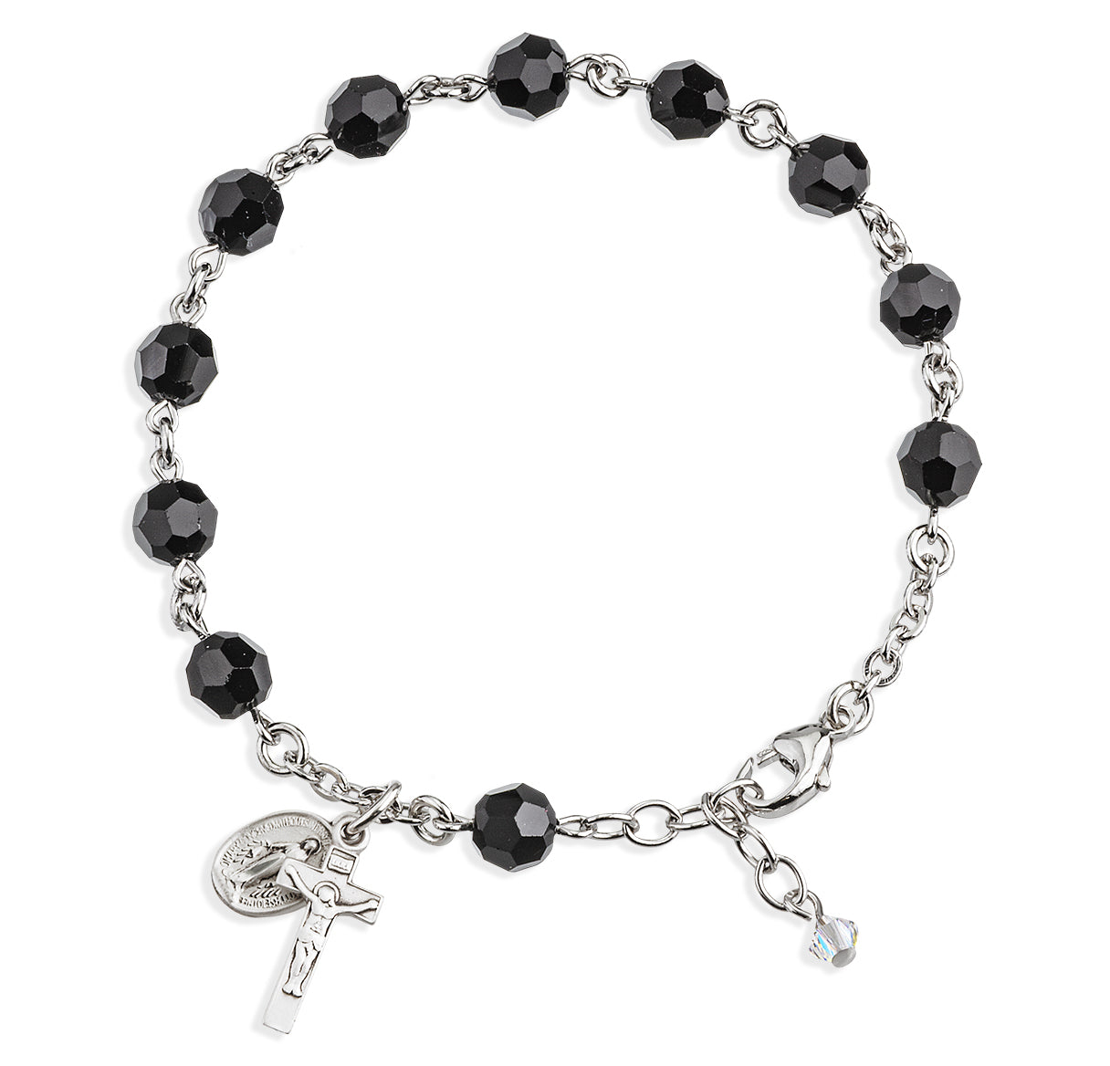 7mm Crystals by Swarovski® Jet Black Rosary Bracelet w/Sterling Medals-Bxd