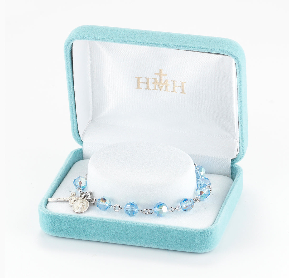 Rosary Bracelet Created with 7mm Light Sapphire Crystals by Swarovski® Austrian Crystal Round Beads by HMH