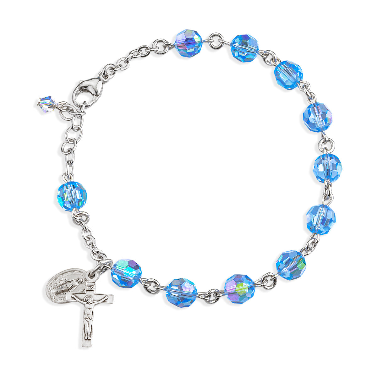 Rosary Bracelet Created with 7mm Light Sapphire Crystals by Swarovski® Austrian Crystal Round Beads by HMH