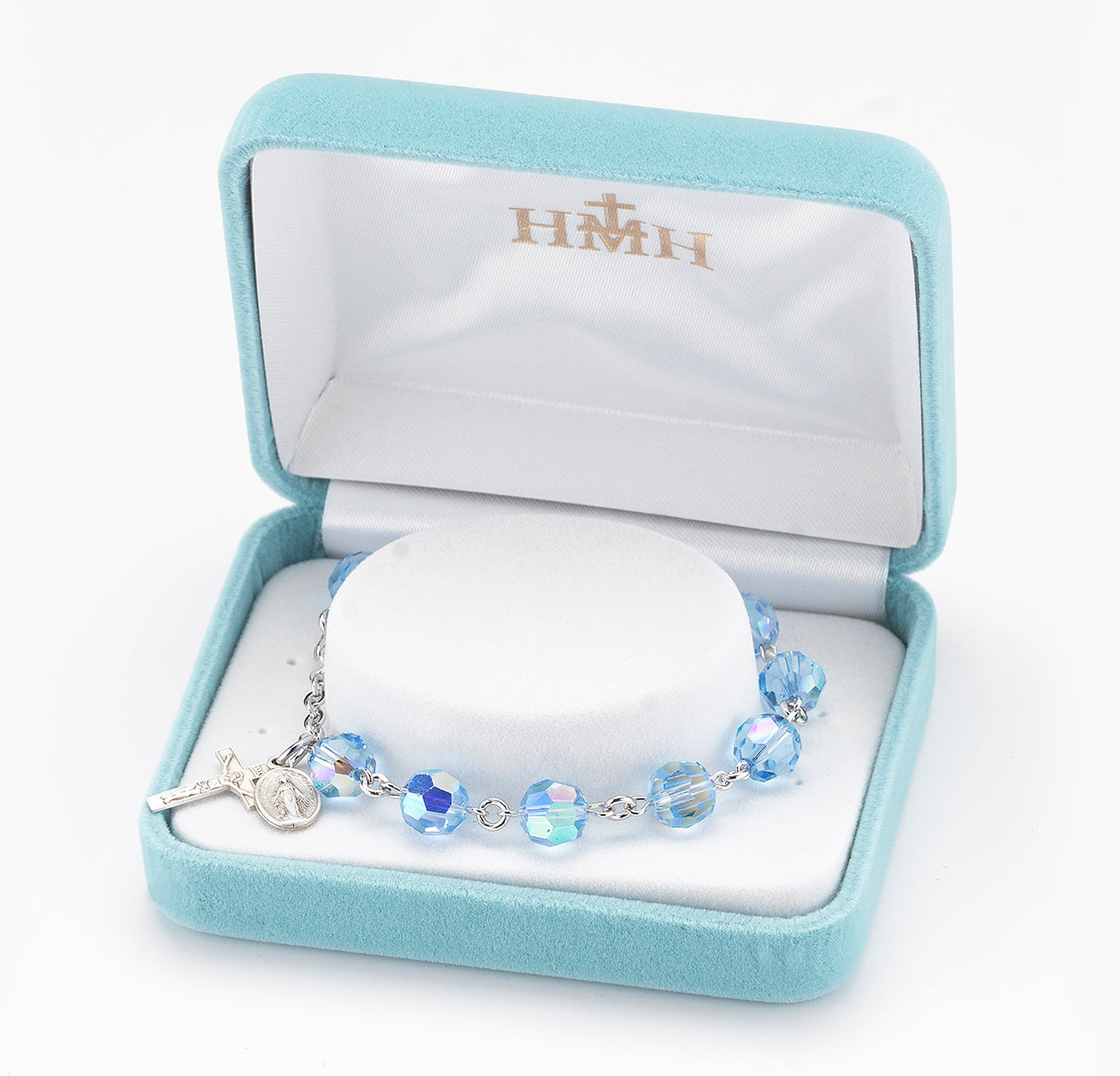 Rosary Bracelet Created with 8mm Light Sapphire Crystals by Swarovski® Austrian Crystal Round Beads by HMH