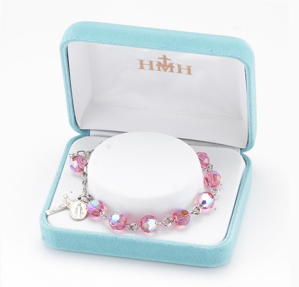 Rosary Bracelet Created with 8mm Pink Crystals by Swarovski® Austrian Crystal Round Beads by HMH