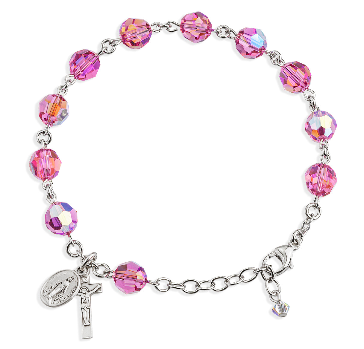 Rosary Bracelet Created with 8mm Pink Crystals by Swarovski® Austrian Crystal Round Beads by HMH