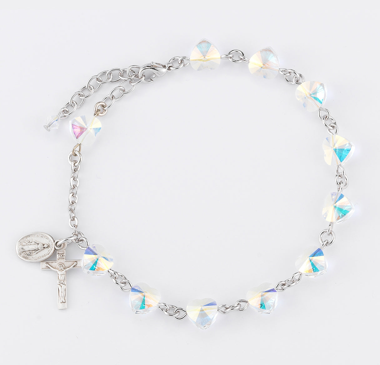 8mm Crystals by Swarovski® Crystal Heart Rosary Bracelet w/Sterling Medals (S1802/S1124) - Bxd