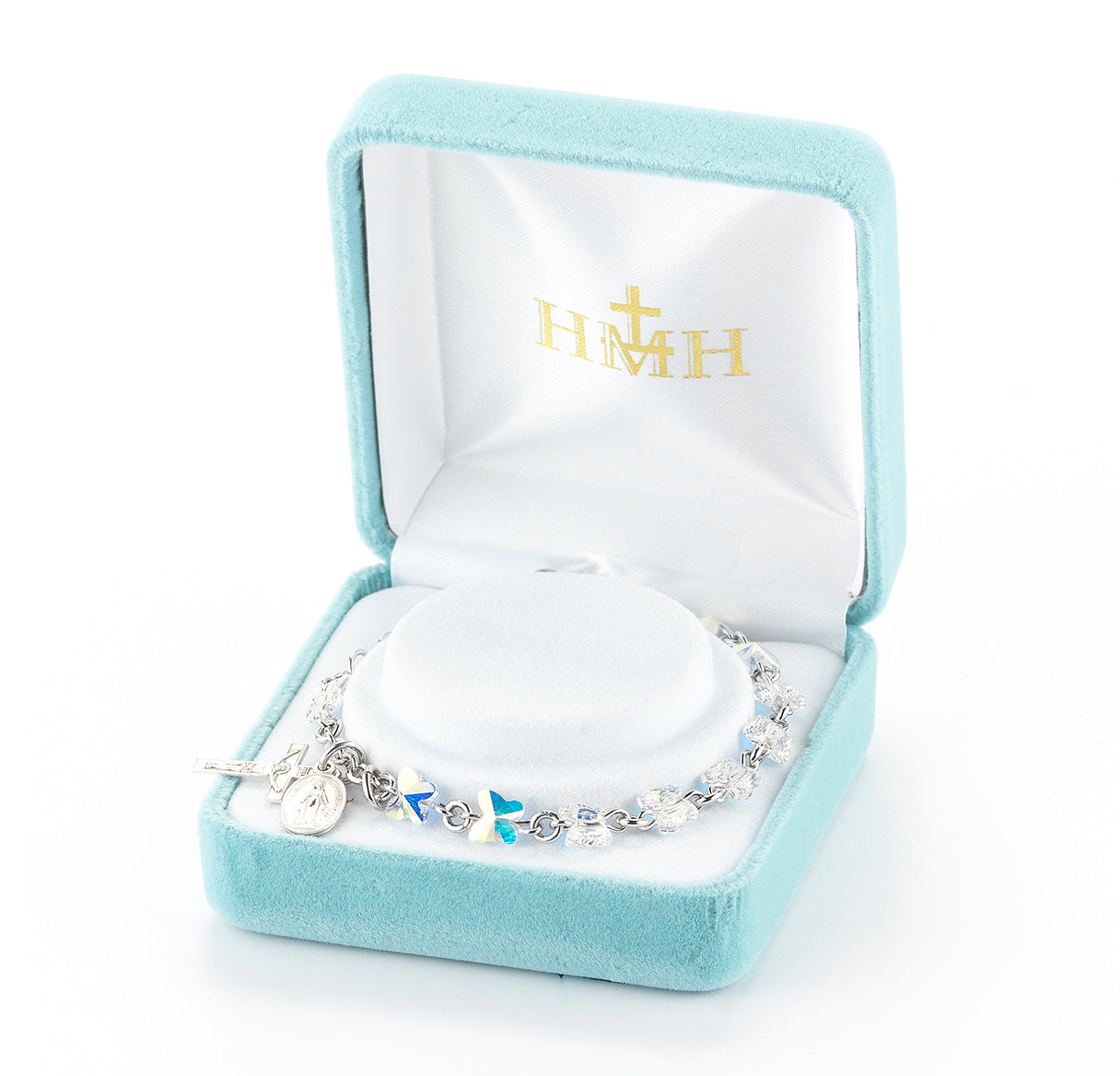Rosary Bracelet Created with 6mm Aurora Borealis Crystals by Swarovski® Austrian Crystal Butterfly Beads by HMH