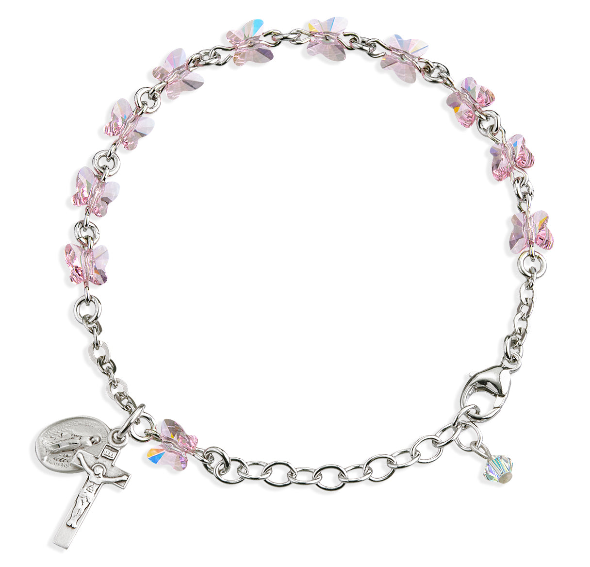Rosary Bracelet Created with 6mm Light Rose Crystals by Swarovski® Austrian Crystal Butterfly Beads by HMH