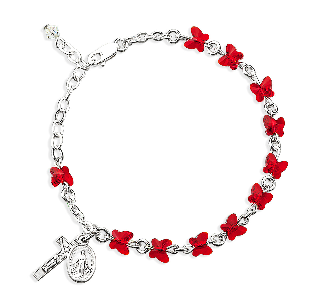 6mm Crystals by Swarovski® Ruby Crystal Butterfly Rosary Bracelet W/ Sterling Mirac & Cfx- Bxd